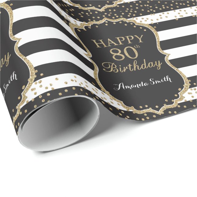 Presente Feliz 90 Aniversário Dourado Papel de Quebra de Li (Ponta do rolo)