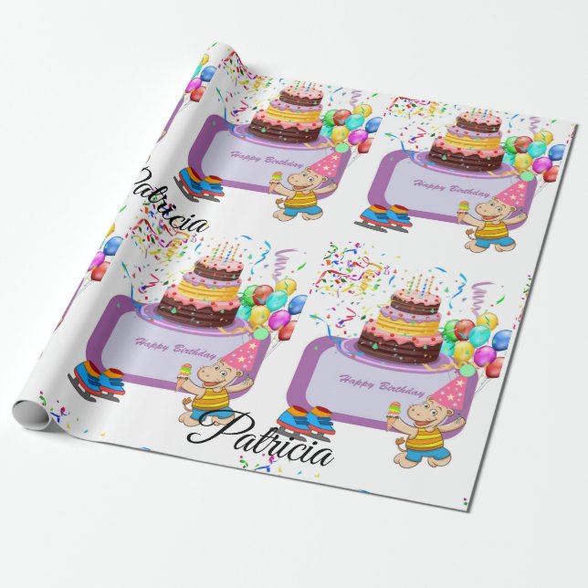 Presente Feliz Aniversário de Papel Hippopotamus (Desenrolado)