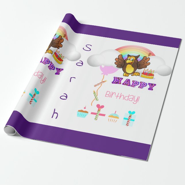 Presente Feliz Aniversário Enrolando Coruja de Papel (Desenrolado)