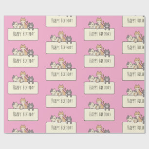 Presente Feliz Aniversário Três Gatos Gelados Papel De Molh