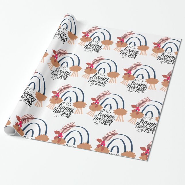 Presente Feliz ano novo Boho - Papel de embrulhamento de pr (Desenrolado)