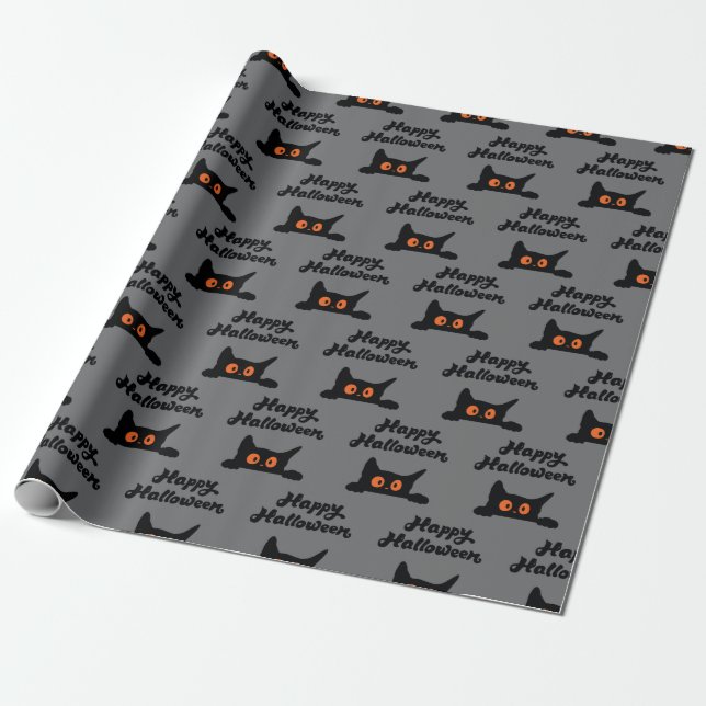 Presente Feliz Gato Preto do Halloween Papel de Maçã Sem Ol (Desenrolado)