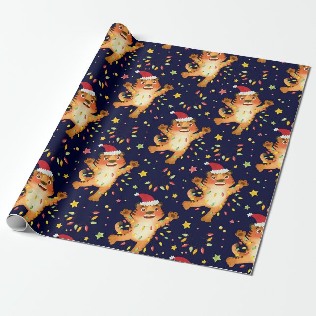 Presente Feliz papel de enrolar Papais noeis de Natal (Desenrolado)