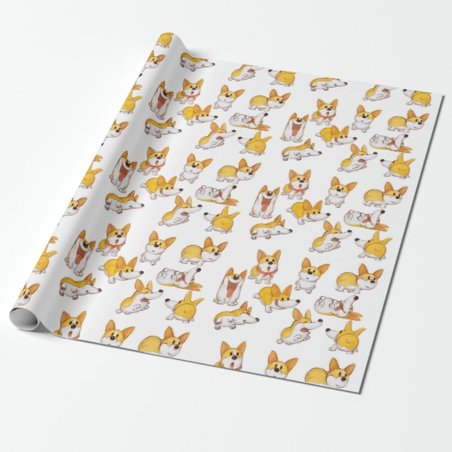 Presente Feliz papel de moldagem de Corgi (Desenrolado)
