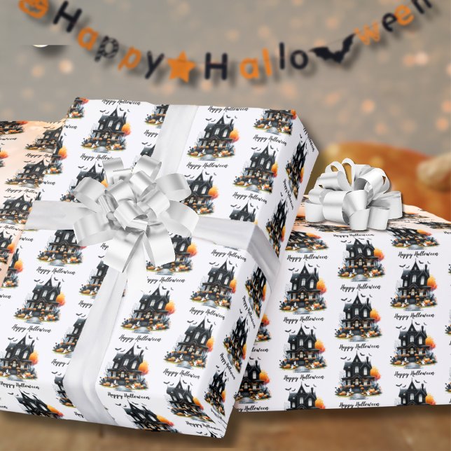 Presente Feliz papel de moldagem de padrão de Halloween (Happy Halloween Spooky Pattern Wrapping Paper)