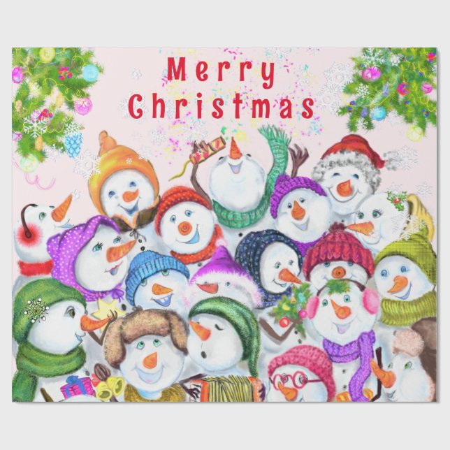 Presente Feliz Snowmans Papel de Molho de Natal (Aberto)