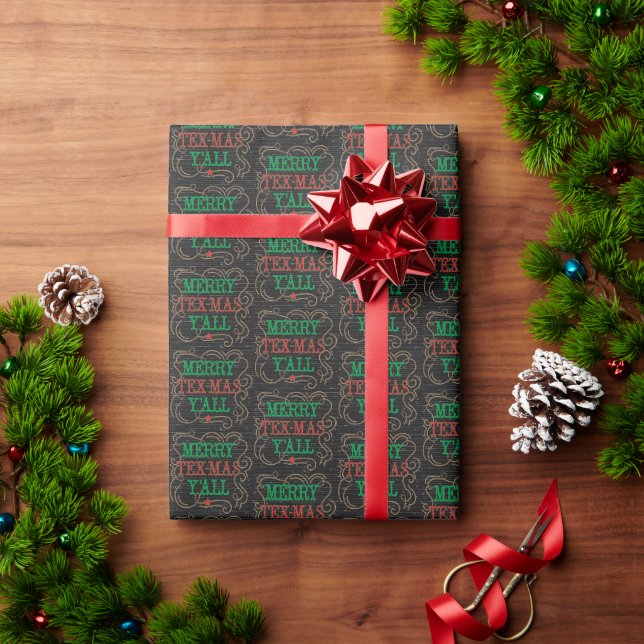 Presente Feliz Tex-Mas Y'all em papel de enrolamento preto (Presente de Natal)