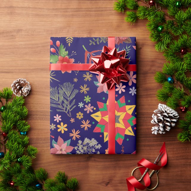 Presente Festivo Floral Natal - Papel de enrolamento de fes (Presente de Natal)