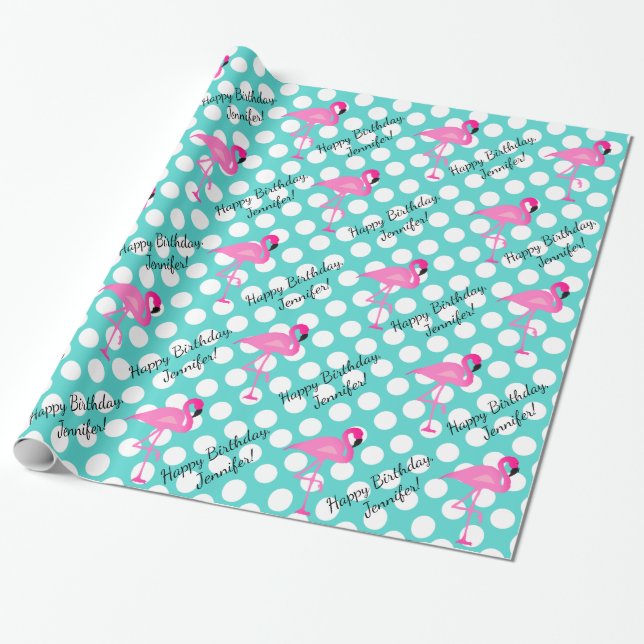 Presente Flamingo e papel de envolvimento personalizados (Desenrolado)