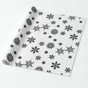 Presente Flocos de neve brancos e pretos Papel de embrulham