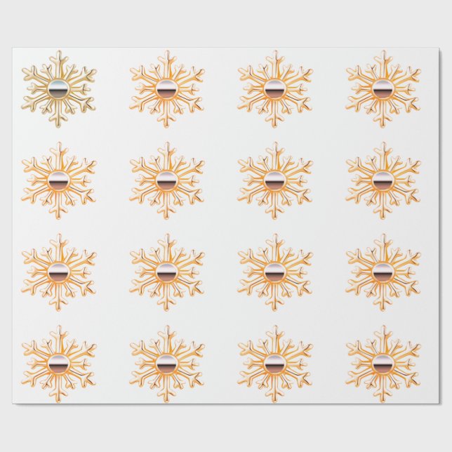 Presente Flocos de neve Dourados no papel branco de enrolam (Aberto)