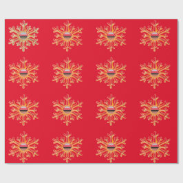 Presente Flocos de neve Dourados no papel de enrolamento ve