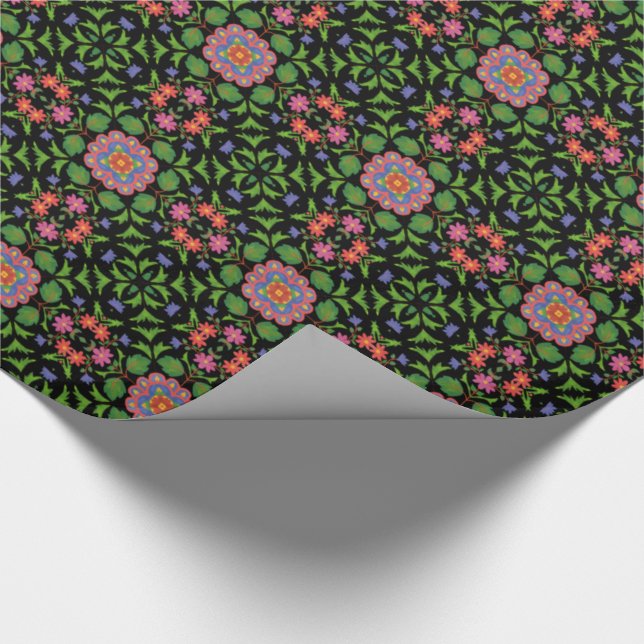 Presente Floral Rangoli Pattern, Papel de Molho Preto (Ponta)