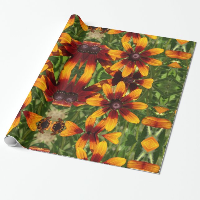 Presente Flores de Ouro ensolaradas Papel de ondulação bril (Desenrolado)