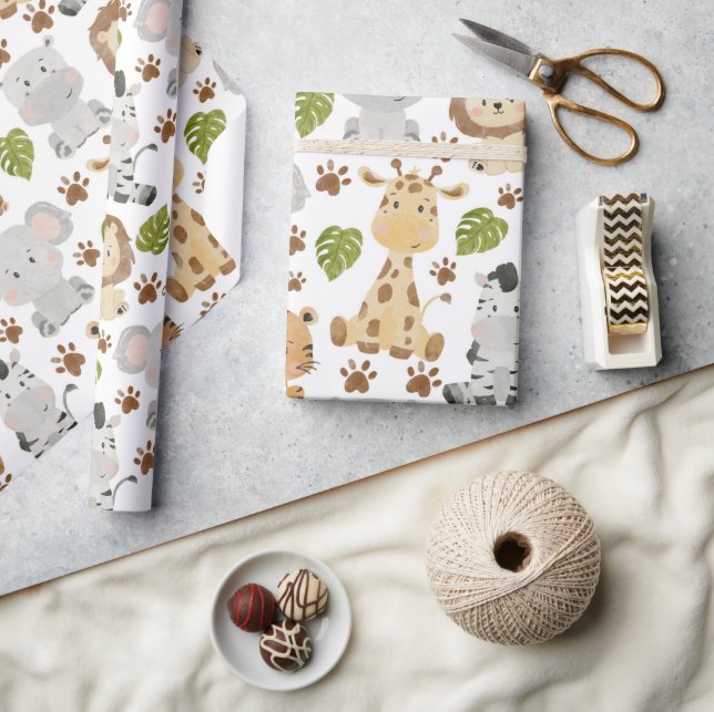 Presente Folha de papel de embalagem de safari para bebês b (Artesanato)