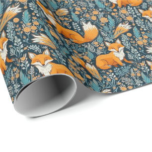 Presente Folhas de Raposa Papel Azul de Embalagem