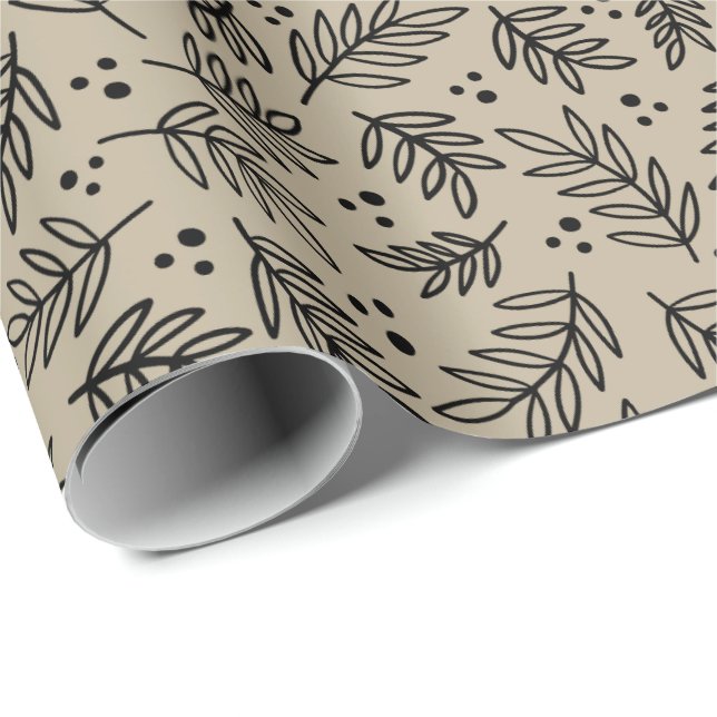 Presente Folhas e pontos Papel de enrolamento neutro modern (Ponta do rolo)