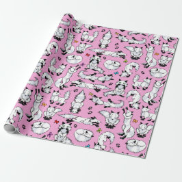 Presente Fox ártico no papel de envolvimento cor-de-rosa