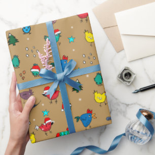 Presente Frangos de Natal em papel de embalagem de ouro