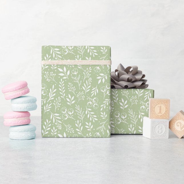 Presente Frasco de Padrões Botânicos Verde - Papel de Papel (Chá de bebê)