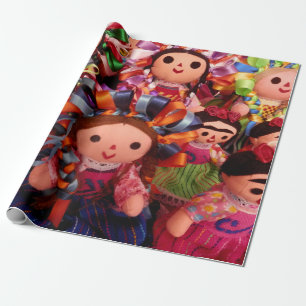 Presente Frida e bonecas mexicanas - papel de envolvimento
