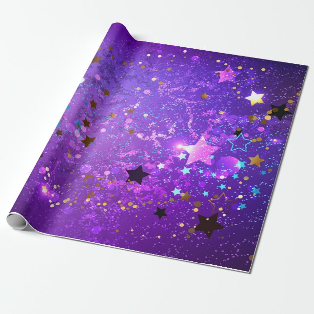 Presente Fundo de papel alumínio roxo com estrelas (Desenrolado)