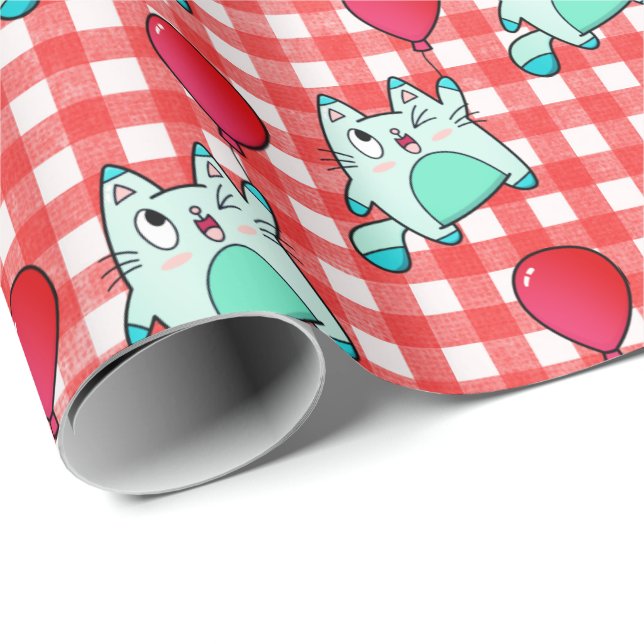 Presente Gatinho Bonito Com Papel De Embalagem De Balões (Ponta do rolo)