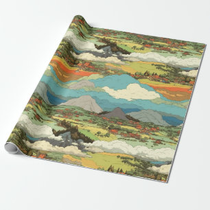 Presente Ghibli World - Nuvens e montanhas Papel de ondulaç