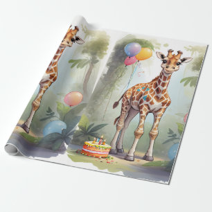 Presente Girafa e Bolo na Selva Papel de enrolamento