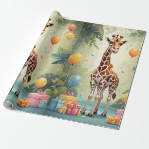 Presente Girafa e presentes na selva   Papel de enrolamento