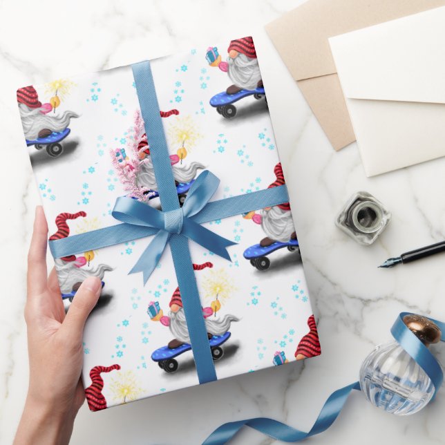 Presente Gnomo de Skater de Natal com Papel de Mola de Pres (Presentear)