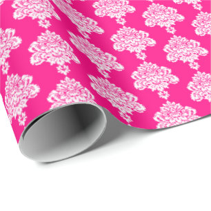 Presente Hot Pink Papel branco para enrolamento de Damasc