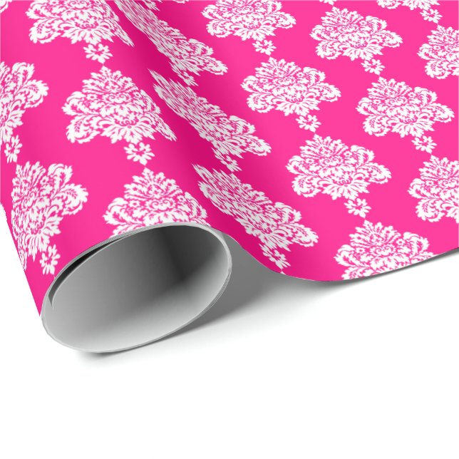 Presente Hot Pink | Papel branco para enrolamento de Damasc (Ponta do rolo)