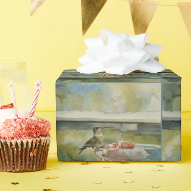 Presente Hummingbird no papel de enrolamento da janela (Festa de aniversário)