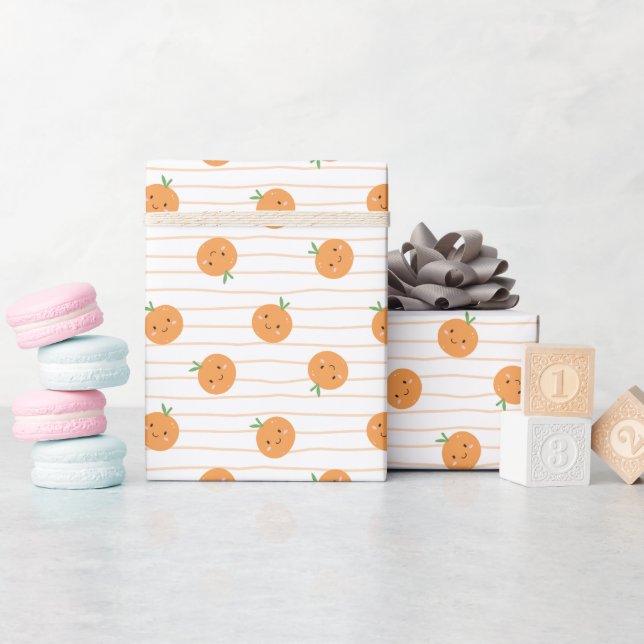 Presente Impressão de Padrão de Laranjas Cutas - Papel de E (Chá de bebê)