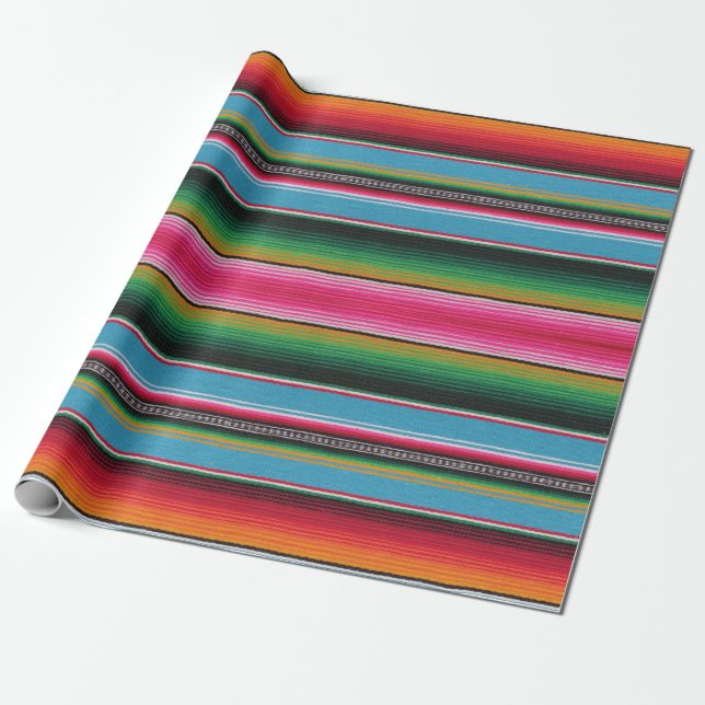 Presente impressão do serape, papel de envolvimento, azul (Desenrolado)