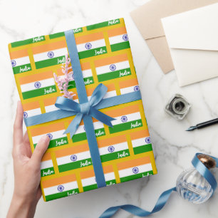 Presente Índia: Papel de Embalagem, Bandeira Indiana Dourad