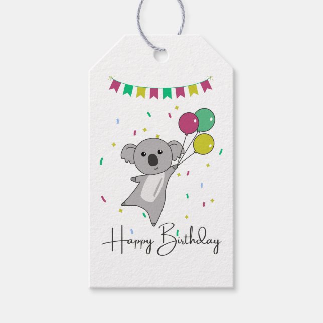 Presente Koala Deseja Feliz Aniversário Para Você Etiqueta  (Frente)