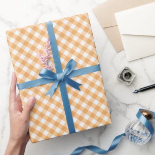 Presente Laranja Gingham. Papel de empacotamento