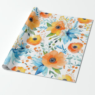 Presente Laranjas Florais de Aquarelas e Papel de Enrolamen