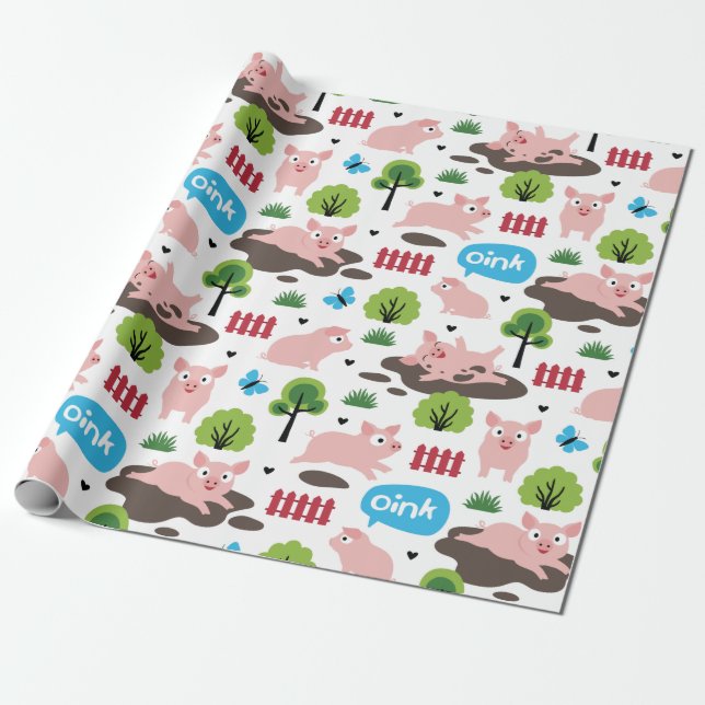 Presente Leitões Felizes No Papel De Envolvimento De Lama (Desenrolado)