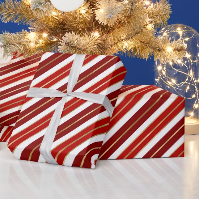 Presente Listras de Natal em Papel Alumínio Vermelho, Branc (Feriados)