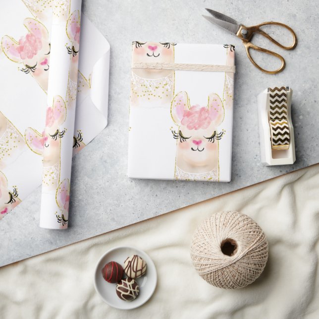 Presente Llama Watercolor Papel Dourado e Moderno de Moldag (Artesanato)