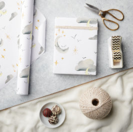 Presente Lua E Estrelas Papel De Embalagem Noturna