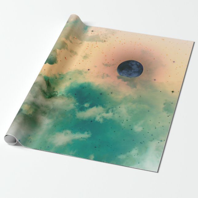 PRESENTE LUA NEGRA COM PAPEL AMARELO DE EMBALAGEM DO CÉU (Desenrolado)