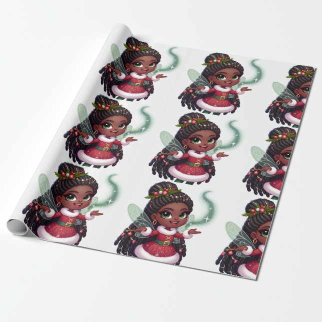 Presente Mágica de Fada de Natal - Papel de Embalagem de Na (Desenrolado)