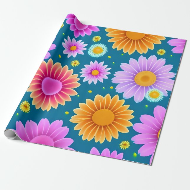Presente MankDhani Colorful Flowers Papel de Acondicionamen (Desenrolado)