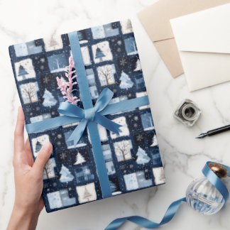 Presente Marinho Azul Patchwork Papel de Natal para Present