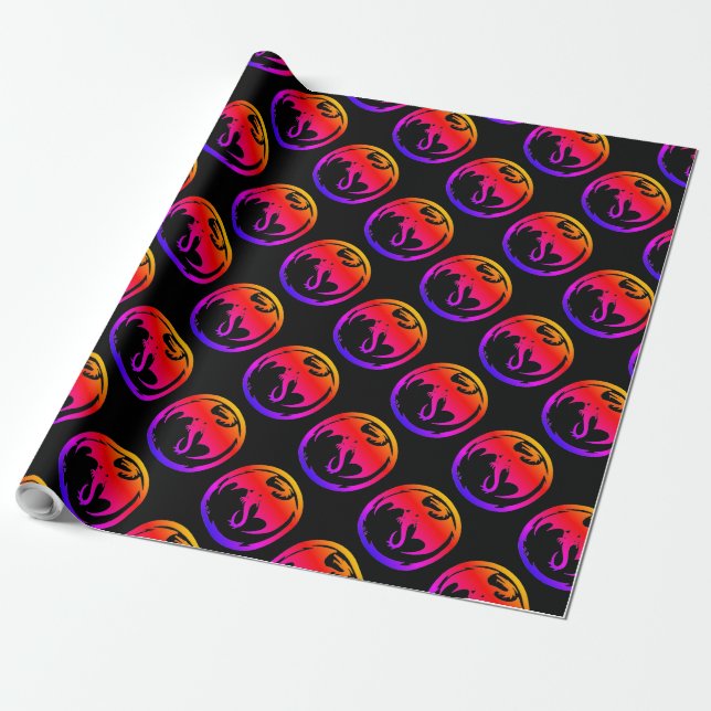 Presente Meio de papel de embalagem negro de mate Neon Drag (Desenrolado)