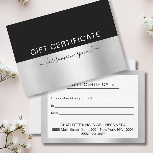 presente MODERNO DE CERTIFICADO DE NEGÓCIOS para v (MODERN BUSINESS CERTIFICATE gift for you, Black & Silver. Modern, minimal, elegant, trendy.)